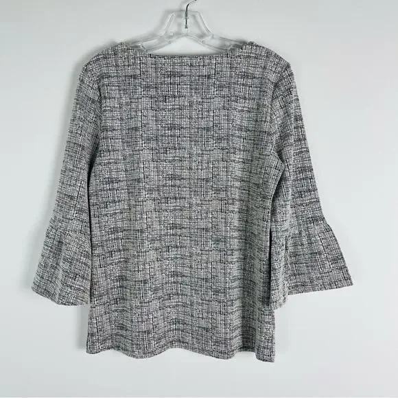 Talbots cream black stretchy knit bell sleeve preppy office top small - Picture 8 of 8